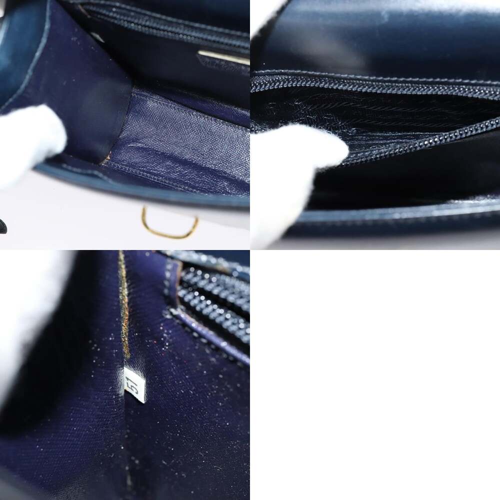 PRADA Shoulder Bag Leather Navy Gold - Picture 12 of 12